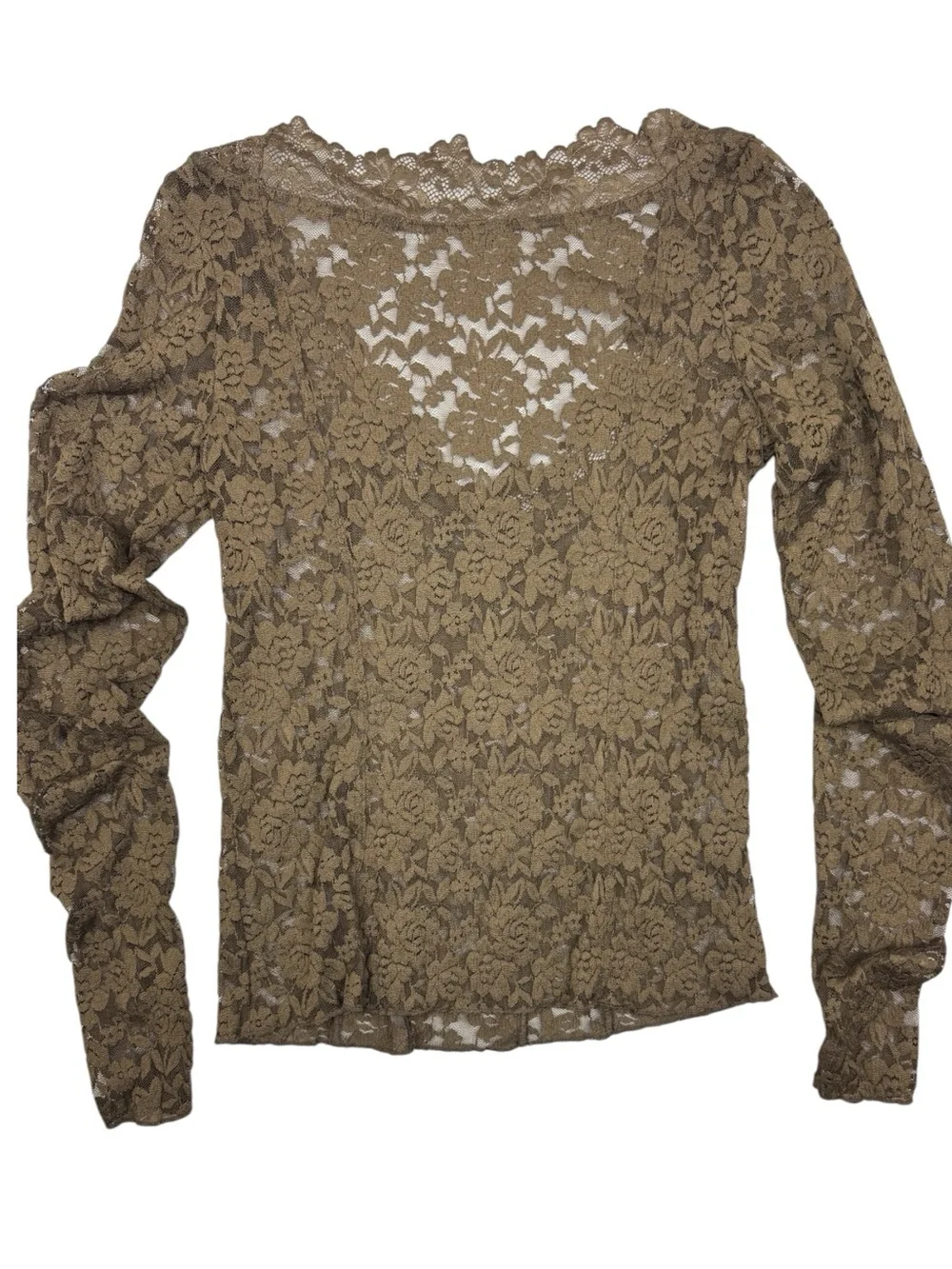 Free People All Night Lace Long Sleeve Top - Brown M